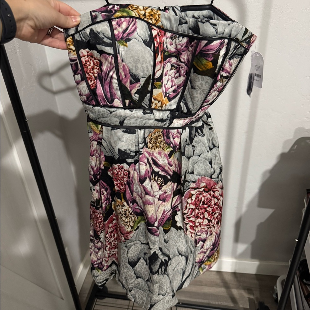 Jessica Simpson Strapless Floral Dress - Pink and Gray